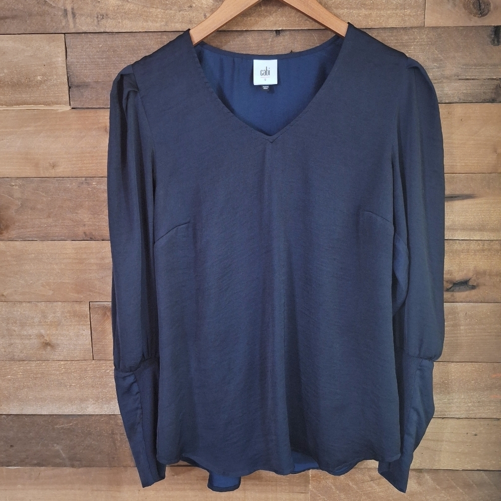 CAbi Navy V-Neck Long Sleeve Blouse